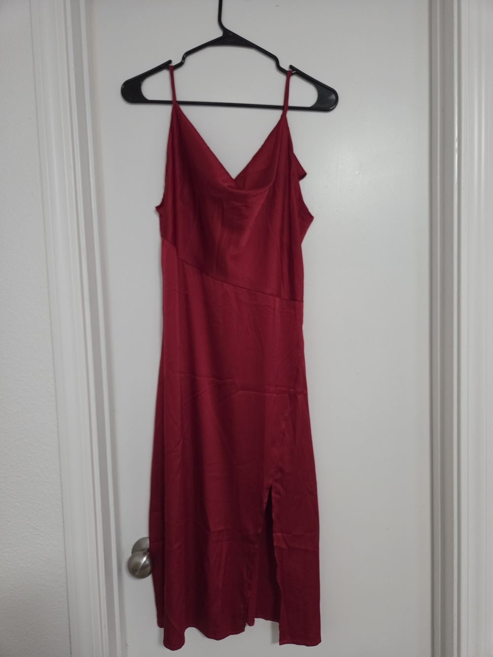 Red Slip Midi Dress with Side Slit